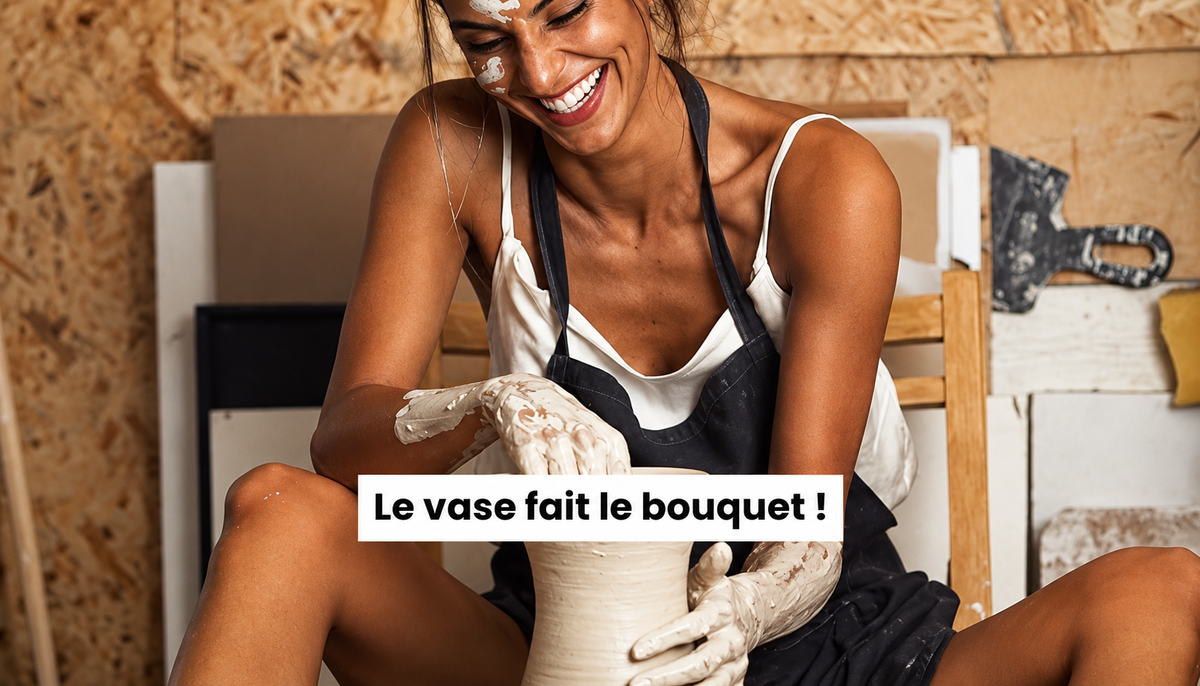 Femme façonnant un vase en céramique à la main dans un atelier de poterie
