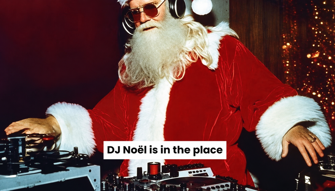 Père Noël DJ aux platines pour un guide d’idées cadeaux de Noël