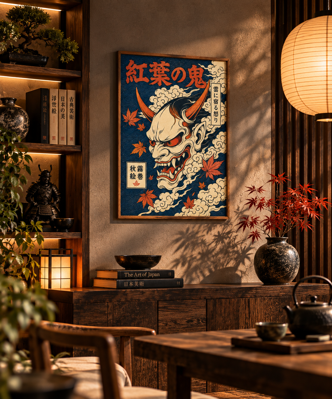 Affiche Japonaise Oni – Démon & Érable Ukiyo-e