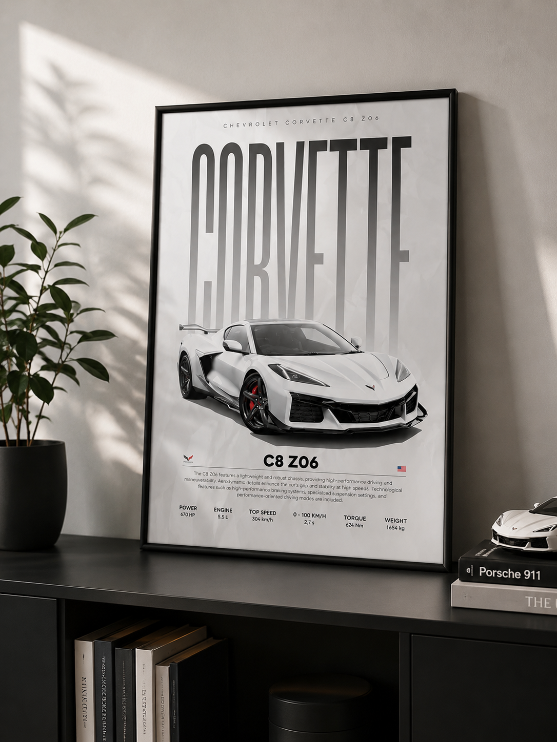 Affiche Corvette C8 Z06 sur toile 30 × 40 cm