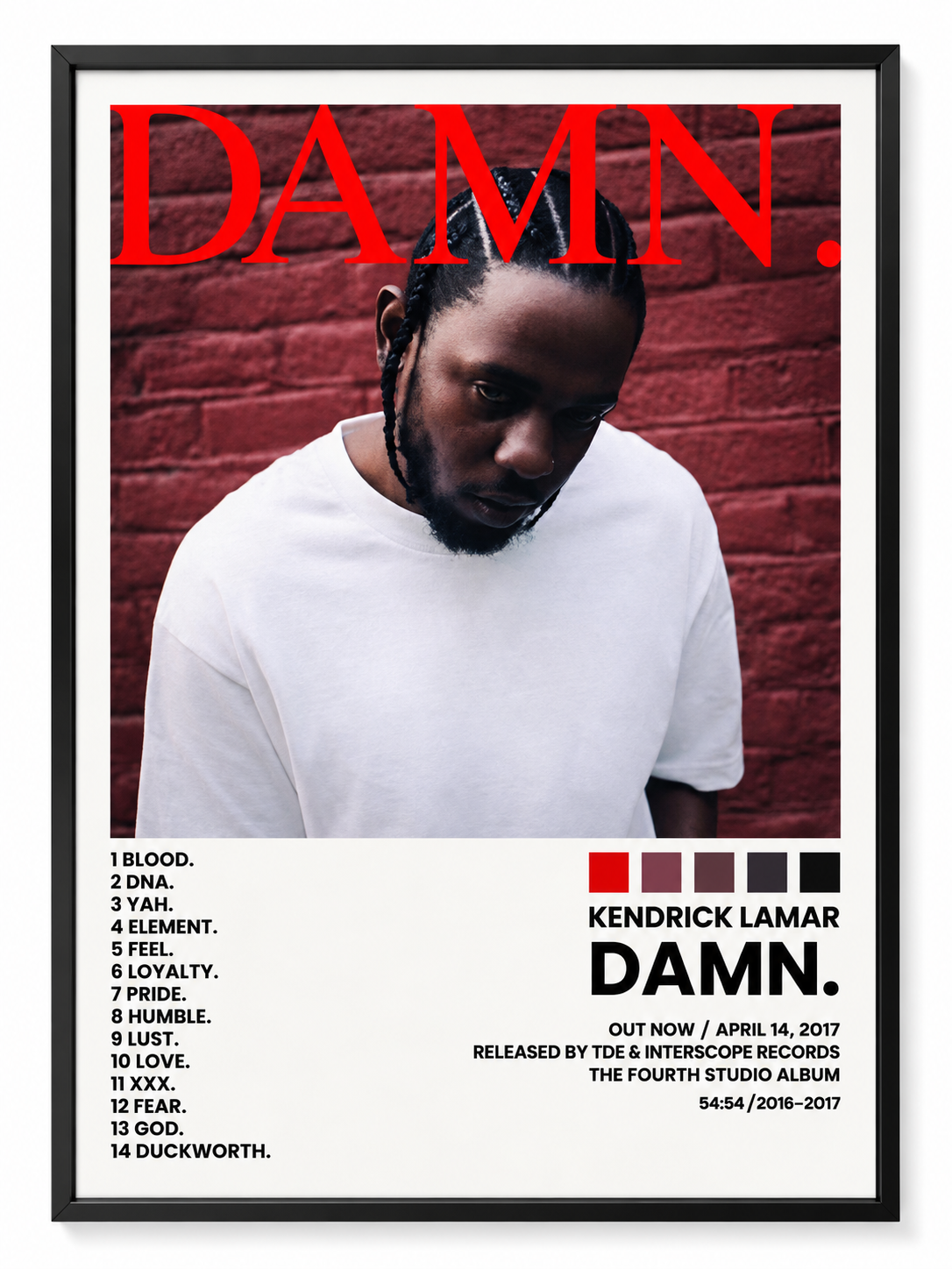 Affiche Kendrick Lamar DAMN au format 30 × 40 cm pour décoration musicale