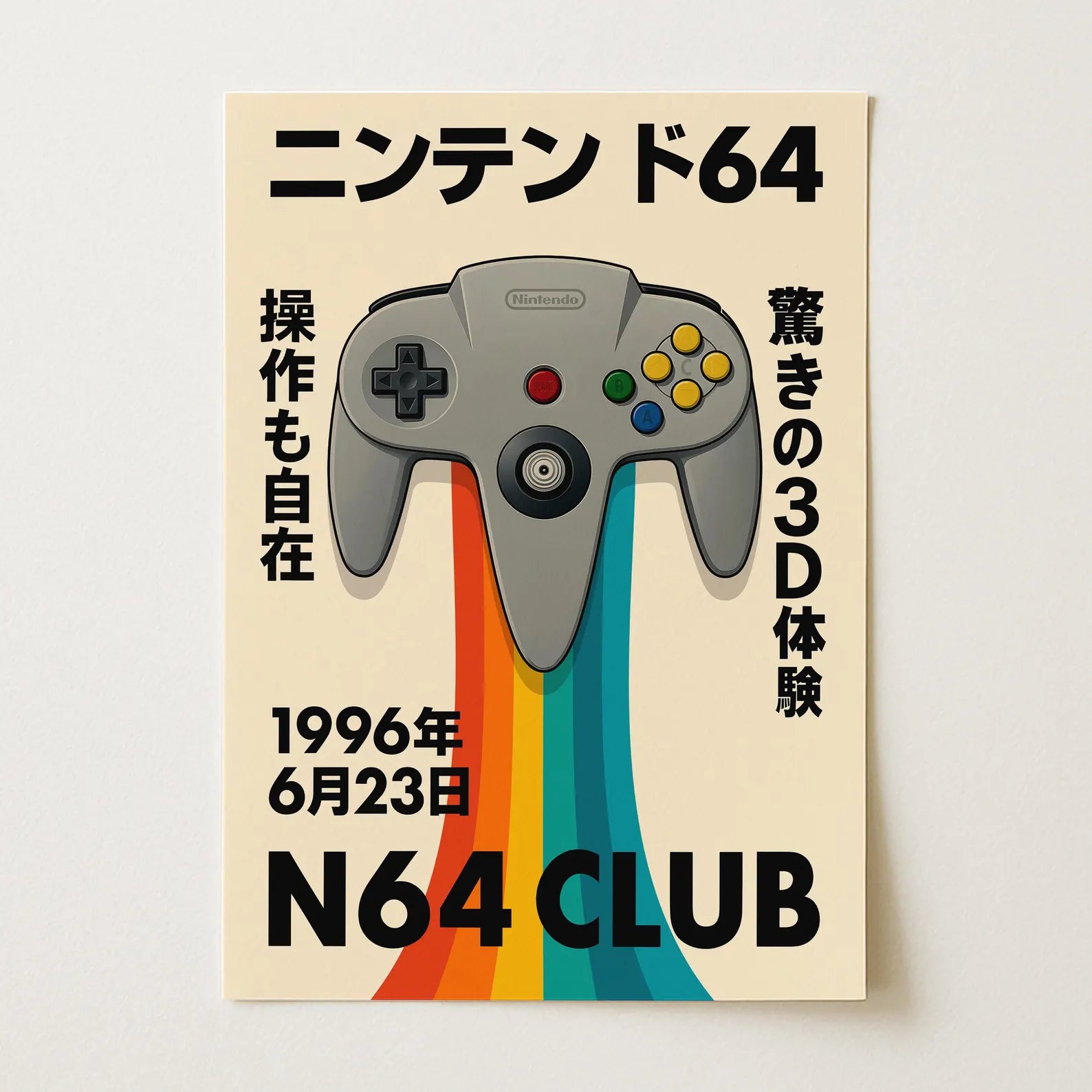 Affiche Manette Nintendo 64 rétro sur toile 30 × 40 cm