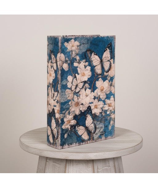Coffret livre décoratif en bois et lin motif papillons