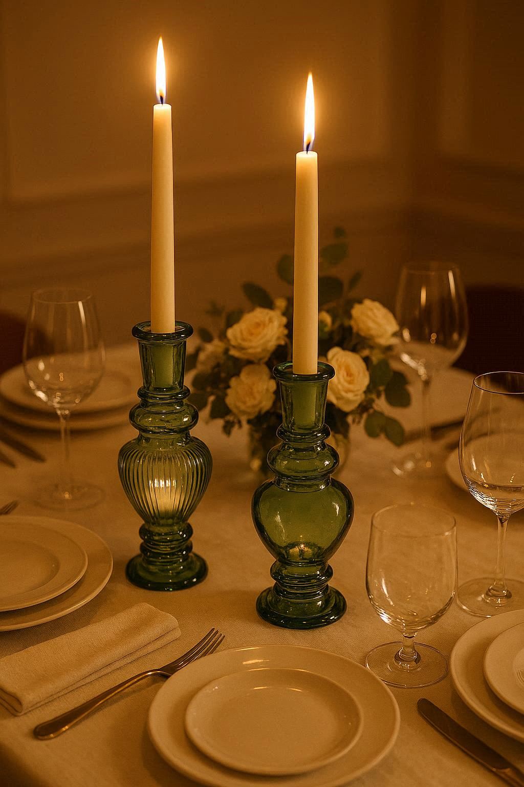 Bougeoir en verre vert — lot de 2 modèles assortis