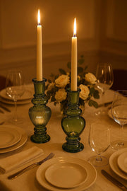 Bougeoir en verre vert — lot de 2 modèles assortis