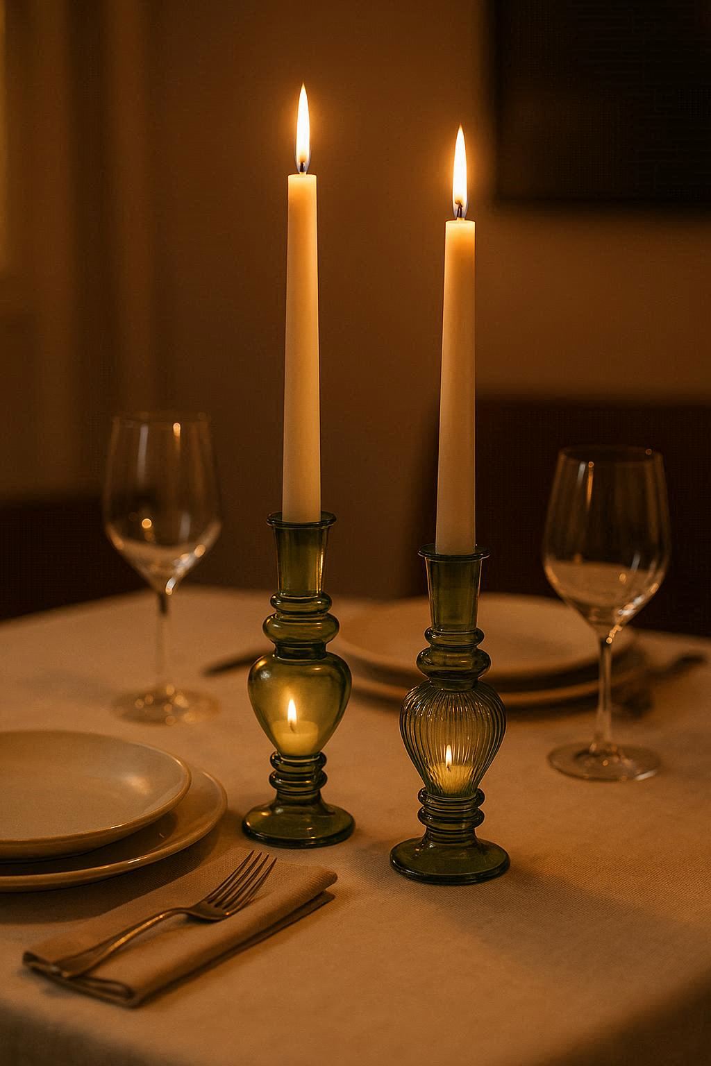 Bougeoir en verre vert — lot de 2 modèles assortis