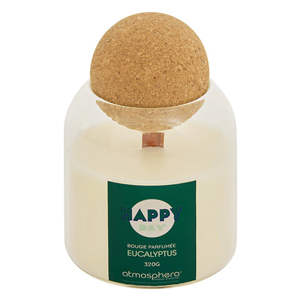 Bougie parfumée Happy Day — Eucalyptus — verre & liège — 280g