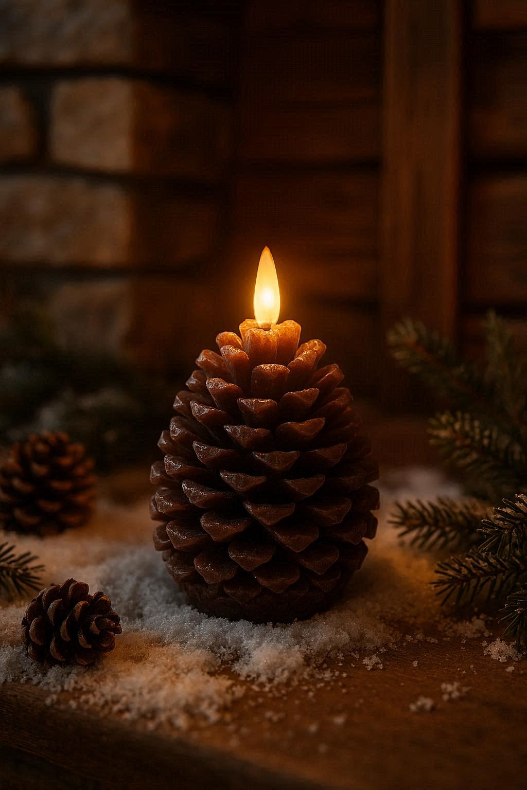 Bougie LED pomme de pin — avec minuterie