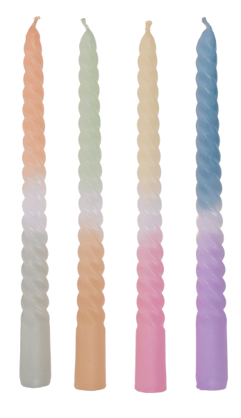 Bougies coniques torsadées dégradé pastel — lot de 4 — 25cm