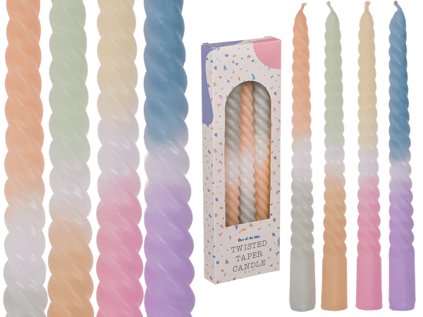 Lot de quatre bougies coniques torsadées pastel pour une table romantique