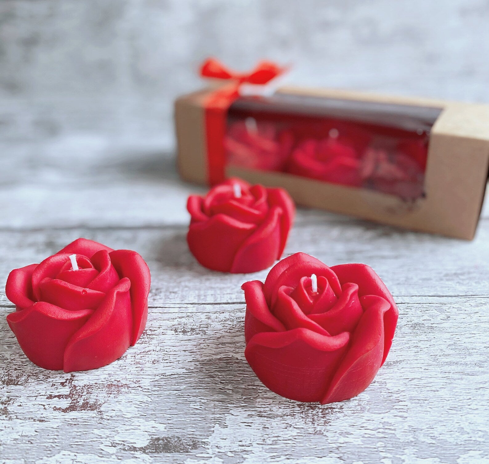 Bougies roses rouges — lot de 3