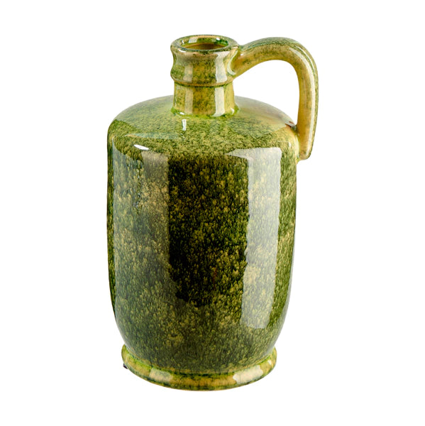 Bouteille vase en céramique vert mousse avec anse