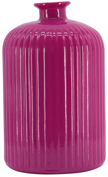 Bouteille vase en verre rose fuchsia