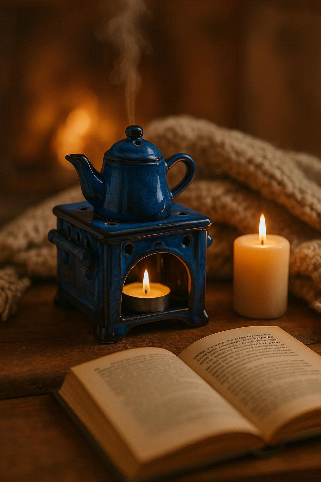 Mistral – Brûleur à huiles essentielles cuisinière en céramique bleue