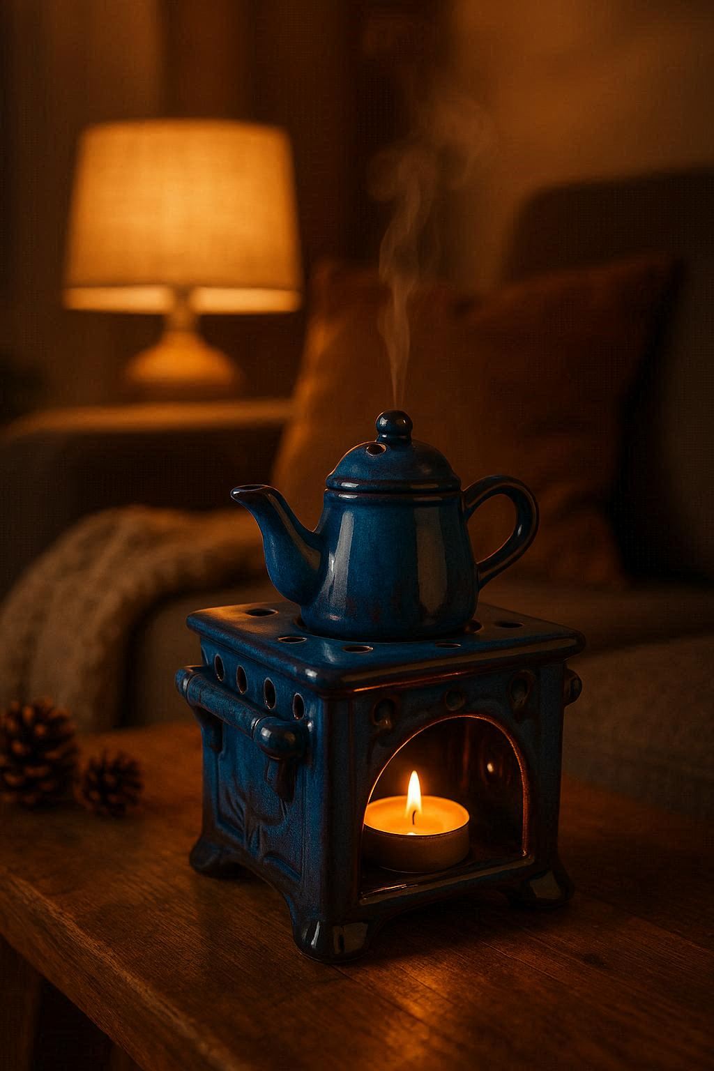 Mistral – Brûleur à huiles essentielles cuisinière en céramique bleue