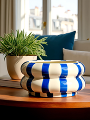 Cache-Pot Céramique Rayé Bleu & Blanc