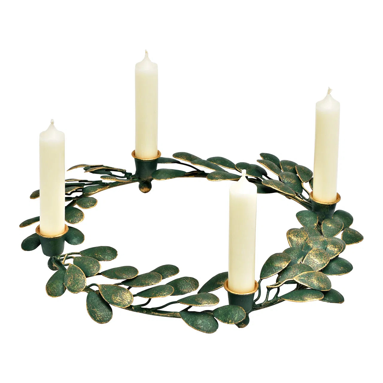 Couronne de l'Avent bougeoir en métal vert & doré