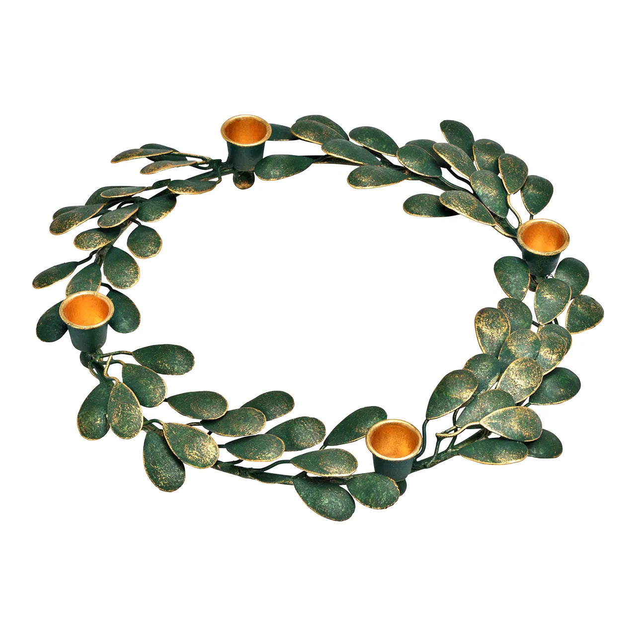 Couronne de l'Avent bougeoir en métal vert & doré