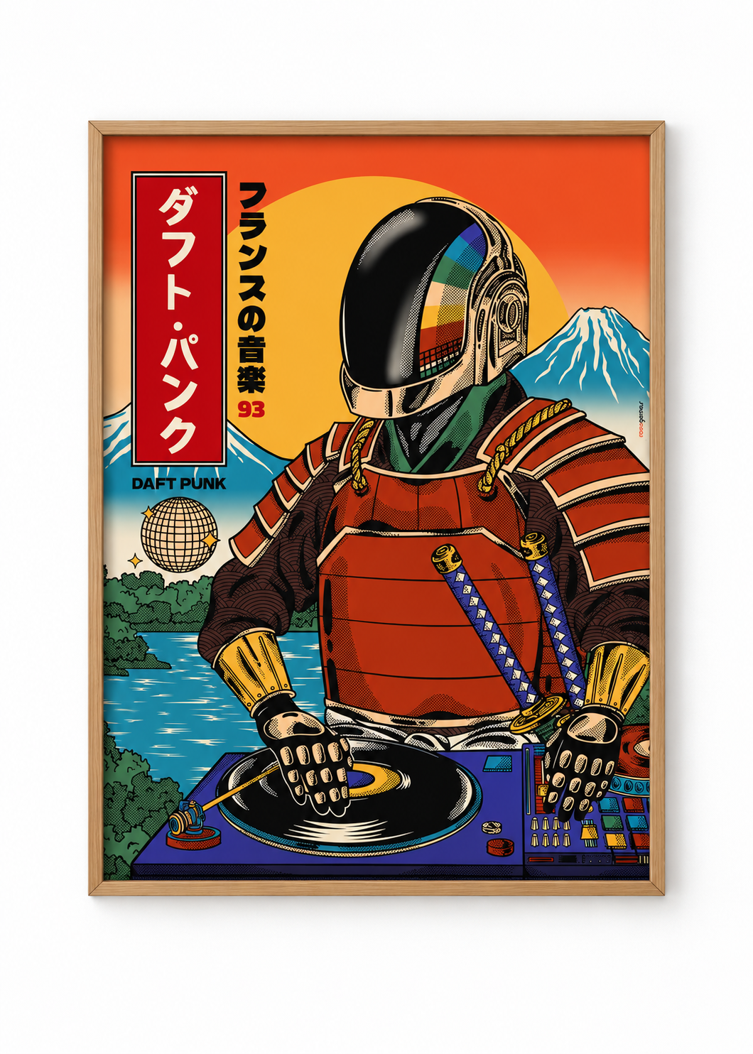 Affiche Daft Punk samouraï dans une composition murale graphique