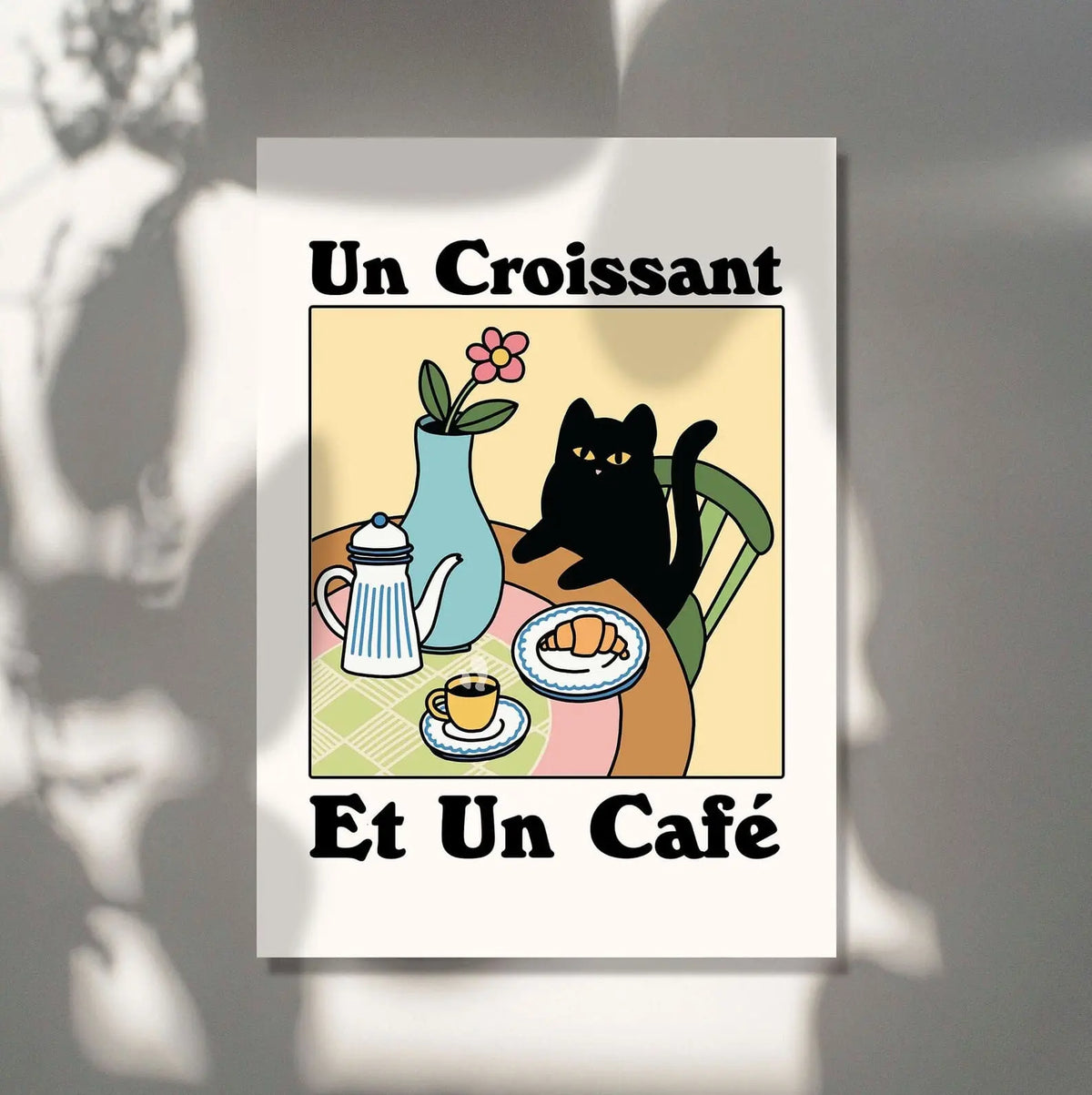 Affiche Chat Noir Croissant & Café sur toile - 30x40cm