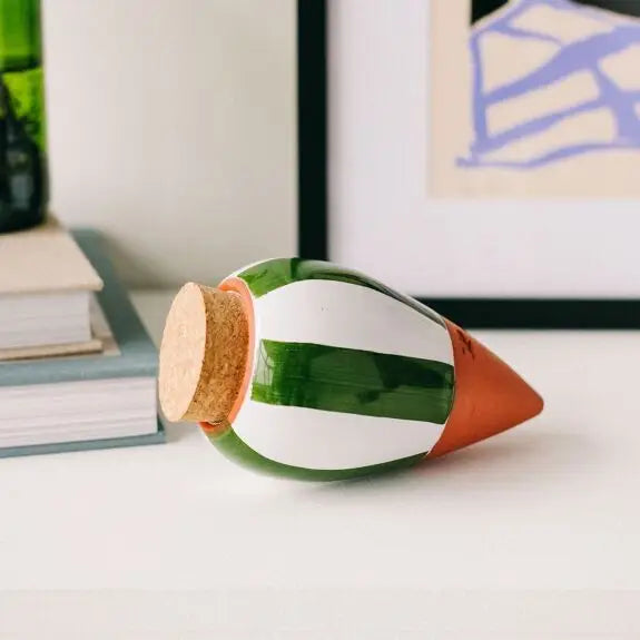 Olla hydratante en terre cuite - Rayé Vert & Blanc