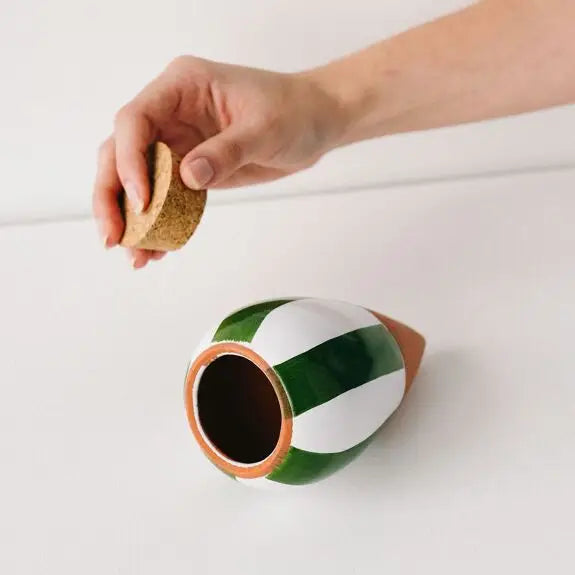 Olla hydratante en terre cuite - Rayé Vert & Blanc