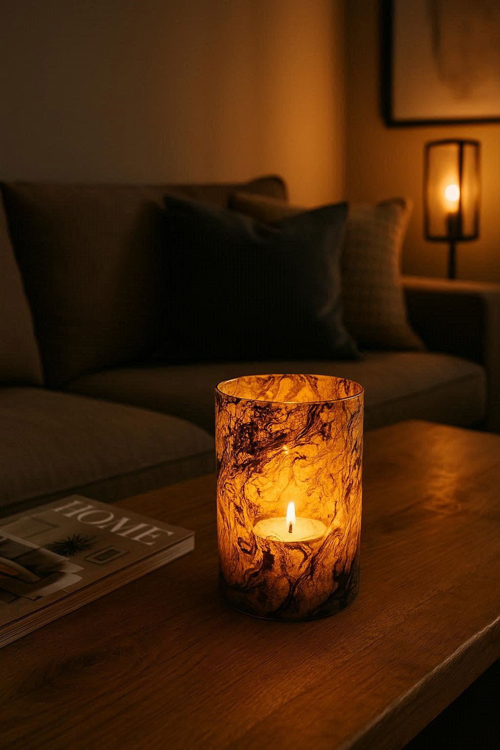 Photophore en verre marbré gris