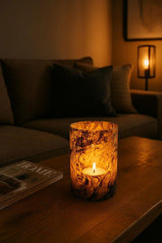 Photophore en verre marbré gris