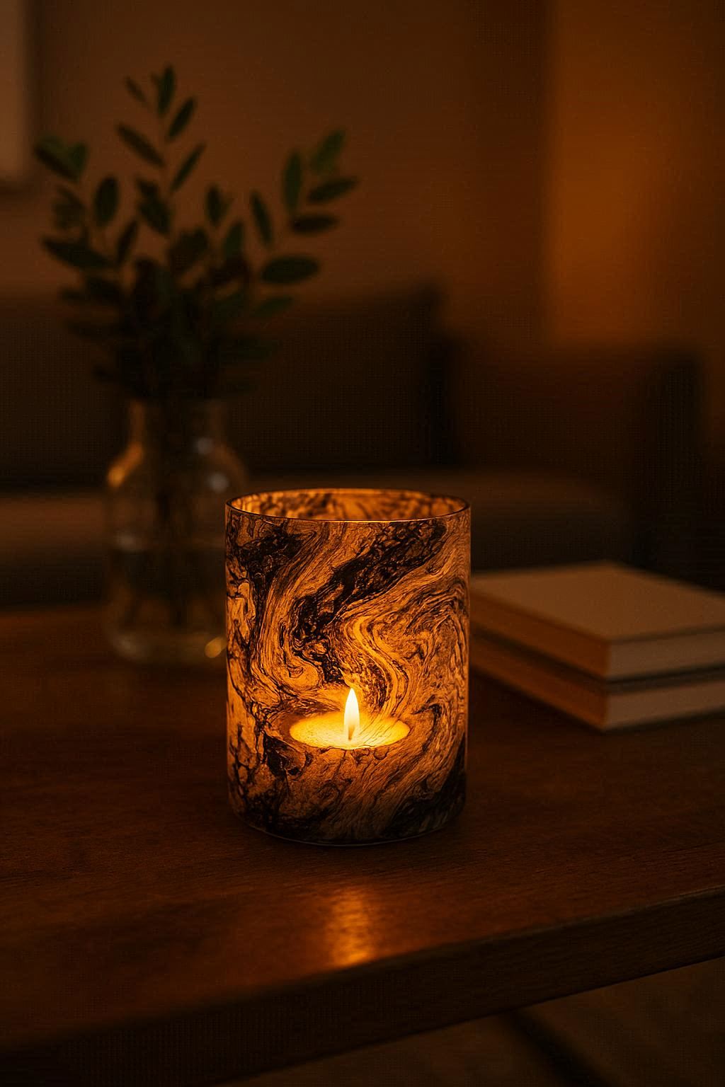 Photophore en verre marbré gris