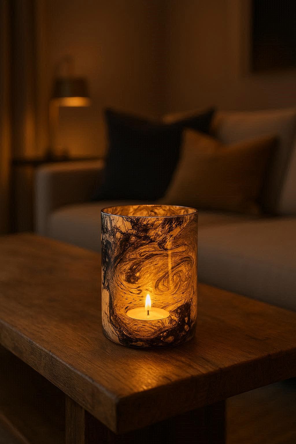 Photophore en verre marbré gris