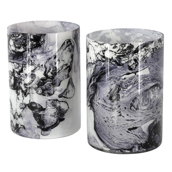 Photophore en verre soufflé marbré gris noir et blanc