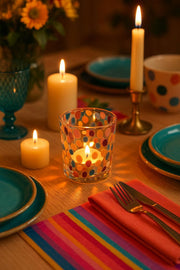 Photophore en verre à pois multicolores