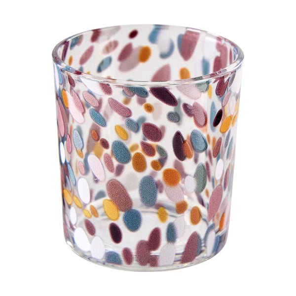 Photophore en verre à pois multicolores