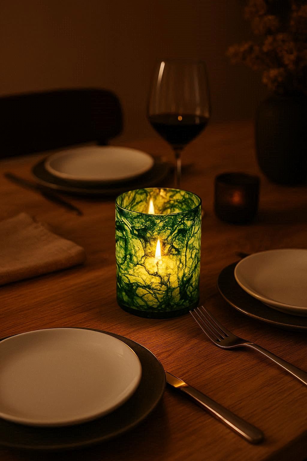 Photophore en verre marbré vert