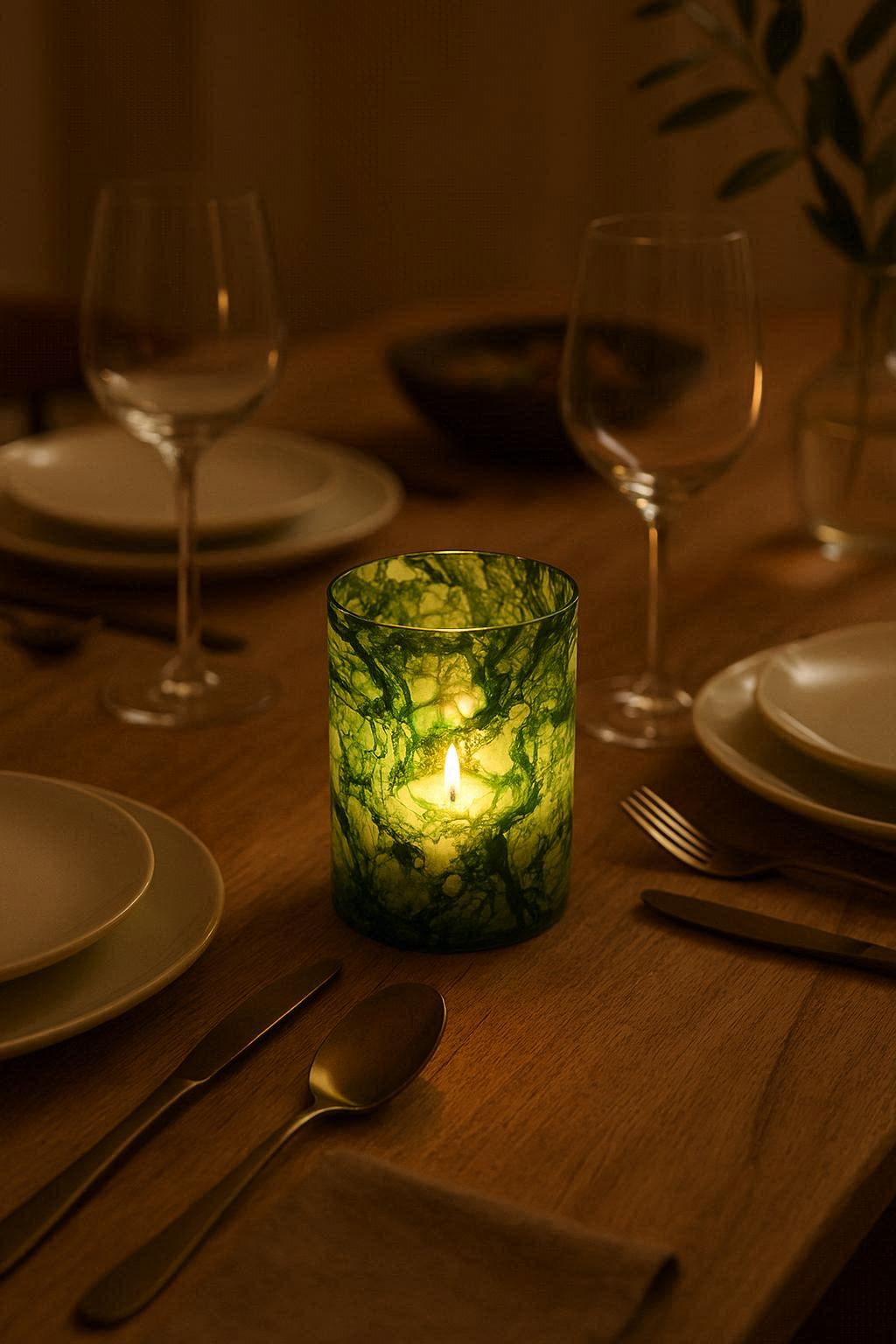 Photophore en verre marbré vert