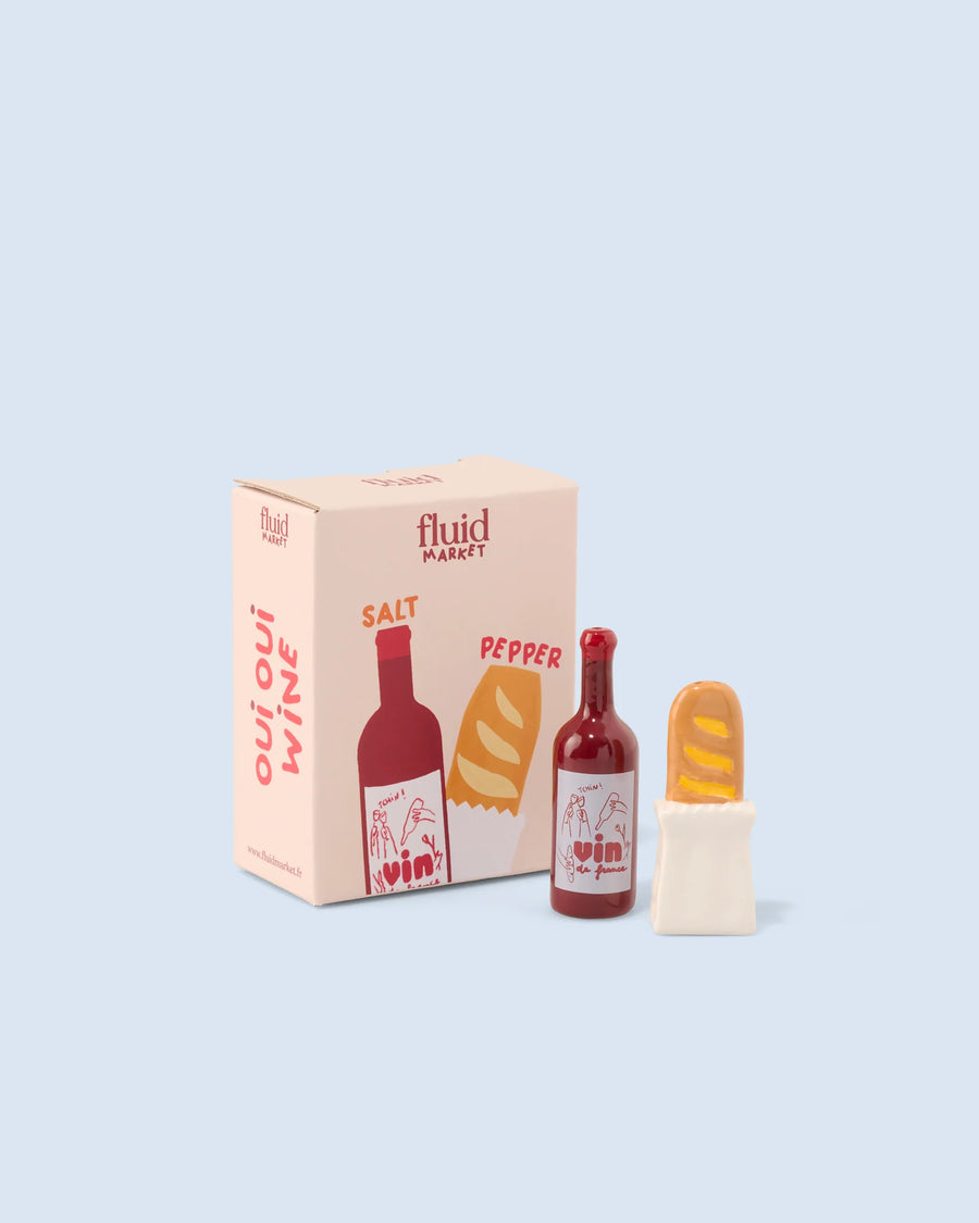 Poivre et sel baguette et vin en céramique