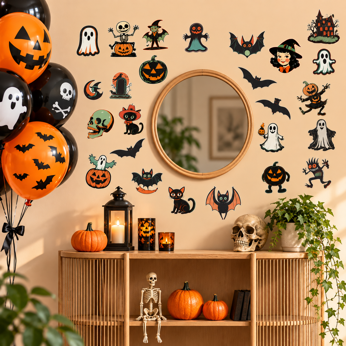 Lot de 64 stickers Halloween rétro en vinyle