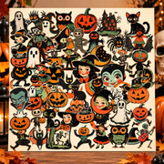 Lot de 64 stickers Halloween rétro en vinyle