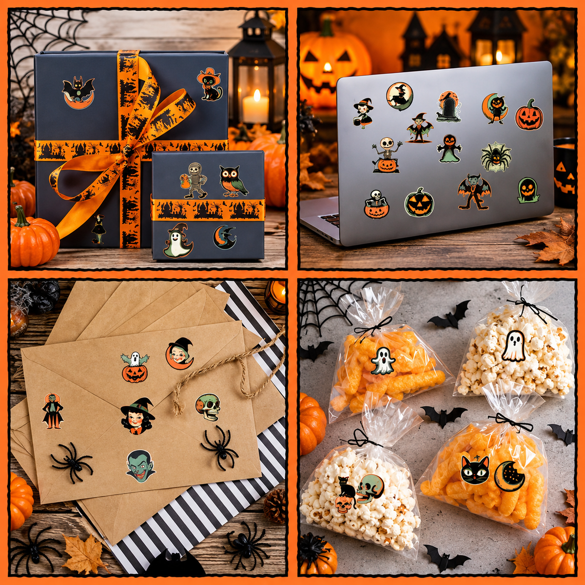 Lot de 64 stickers Halloween rétro en vinyle