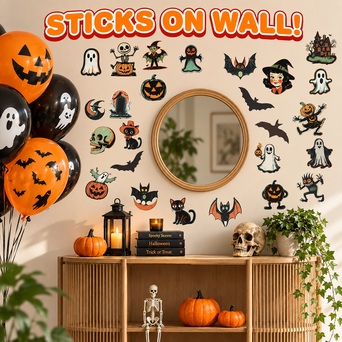 Lot de 64 stickers Halloween rétro en vinyle
