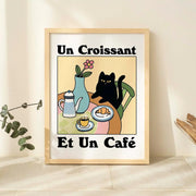 Affiche Chat Noir Croissant & Café sur toile - 30x40cm
