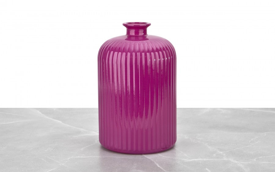Bouteille vase en verre rose fuchsia
