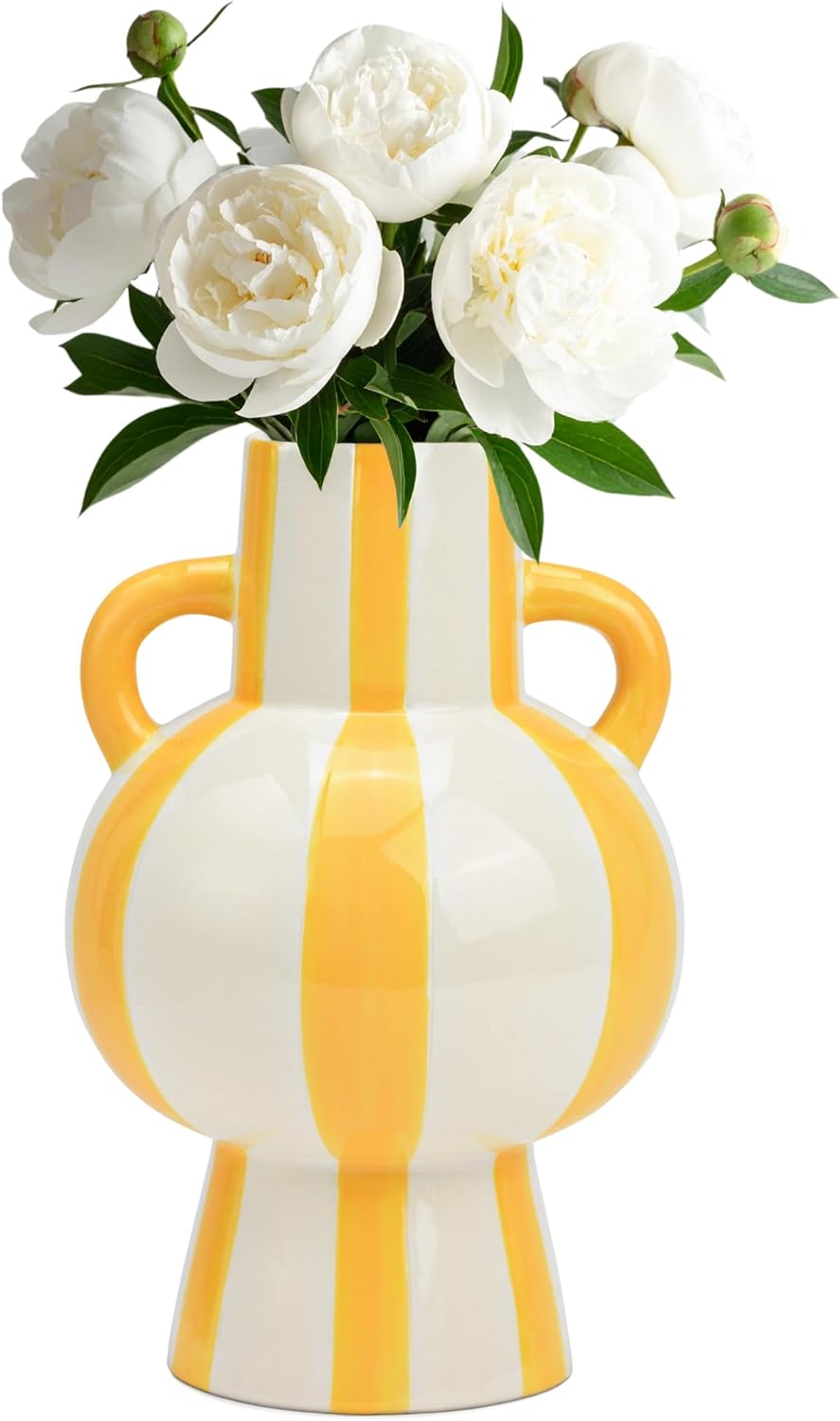 Vase amphore en céramique rayé jaune & blanc