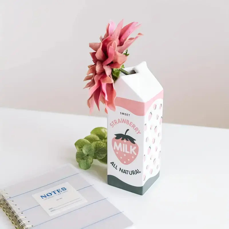 Vase en céramique en forme de brique de lait fraise