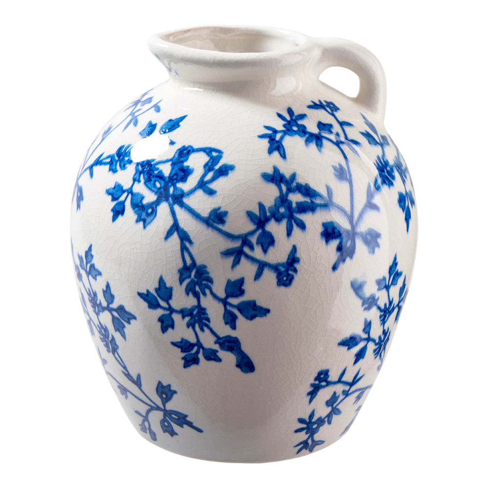 Vase en céramique blanc & bleu motif fleurs