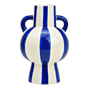 Vase amphore en céramique rayé bleu & blanc