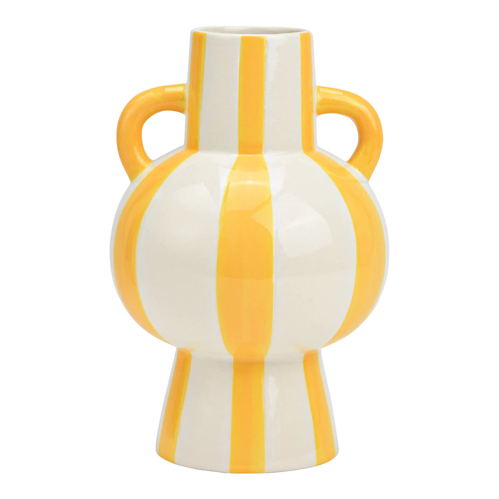 Vase amphore rayé jaune & blanc – idée déco couleur tendance 2026