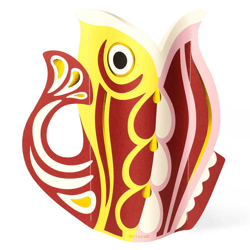 Vase en papier waterproof Fish rouge jaune et rose