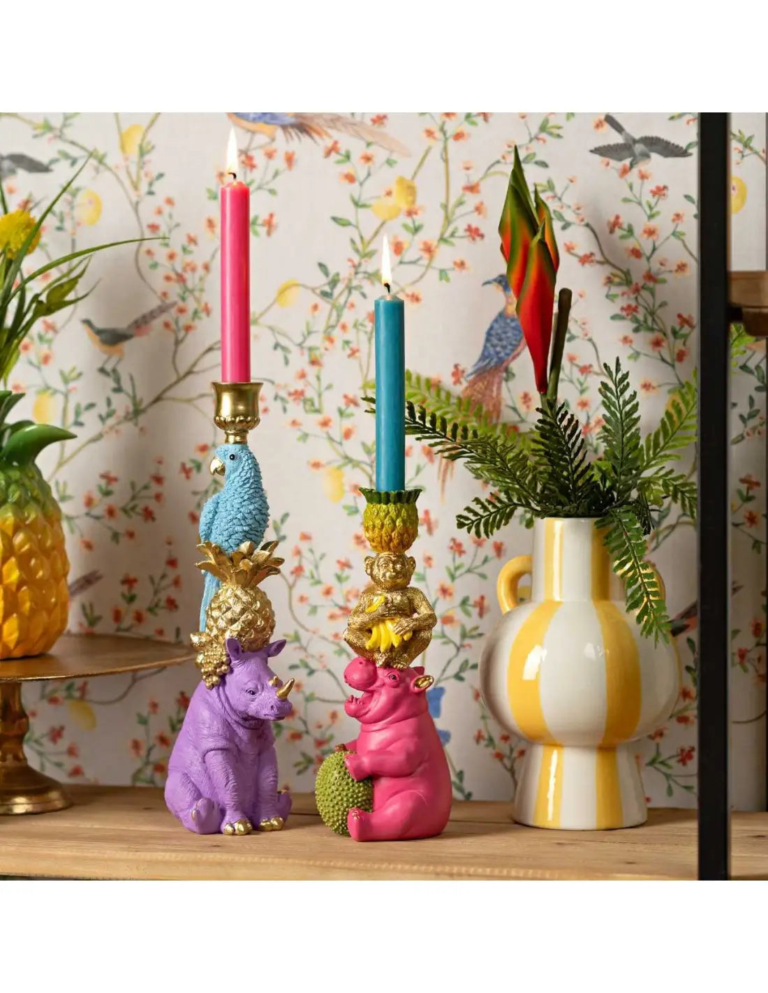 Vase amphore en céramique rayé jaune & blanc